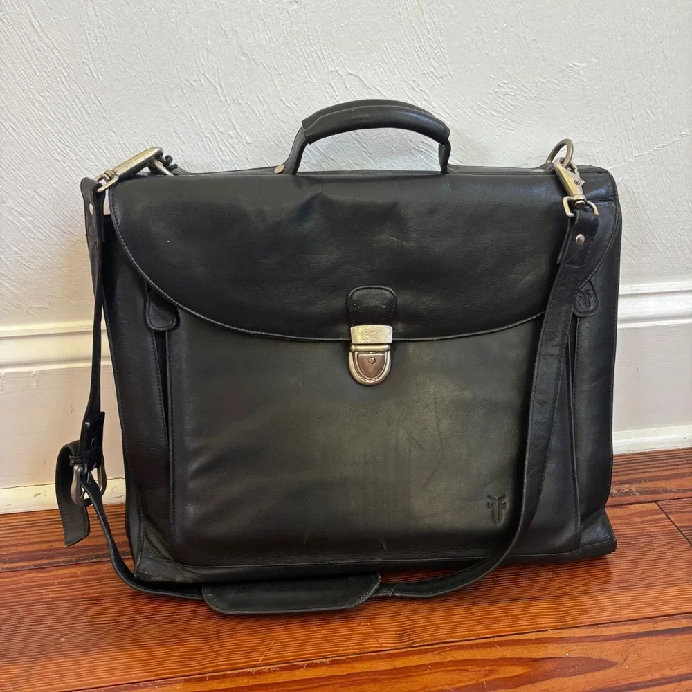 Frye Black Leather Briefcase Messenger Bag Business Laptop Satchel Work Tote